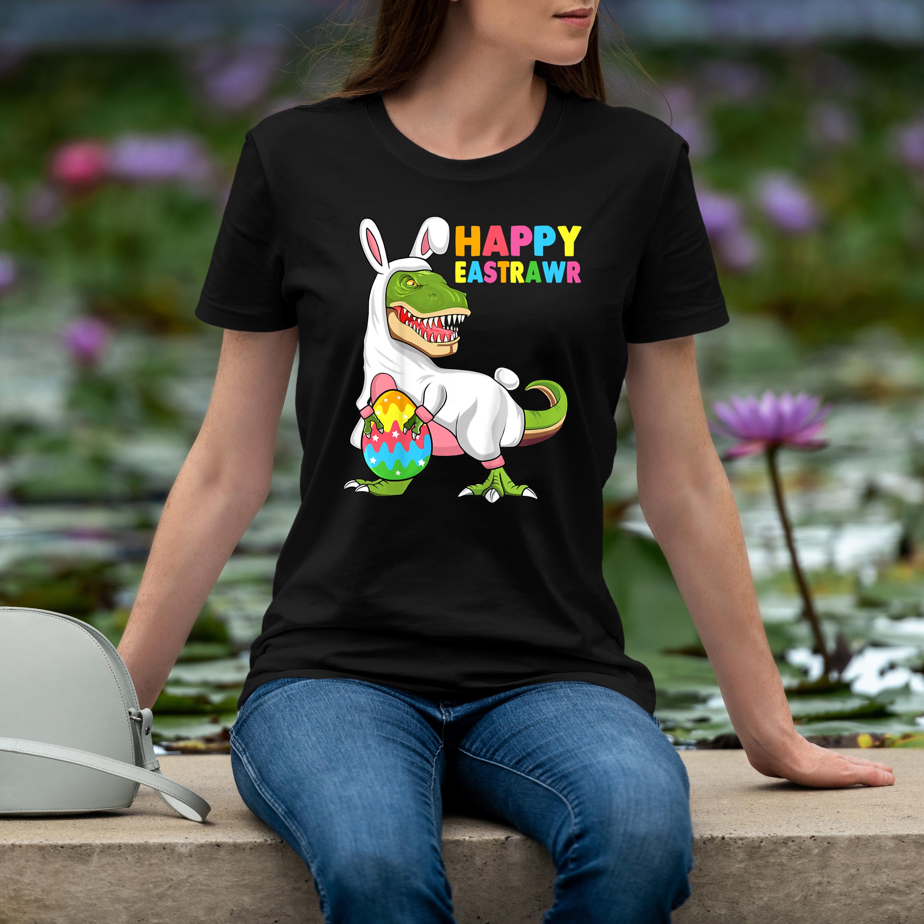 Kids Happy Eastrawr T Rex Easter Bunny Dinosaur Eggs Boys Kids Shirt 